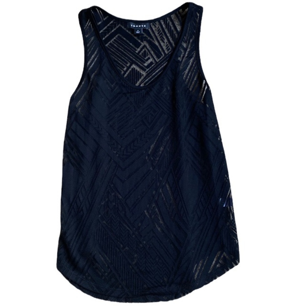 Trouvé Black Sleeveless Sheer Geometric Racerback Graphic Tank Size Small
